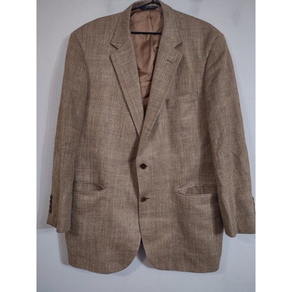 BROOKS BROTHERS Brown Wool Silk Linen Blend Sport Coat Blazer Size 45L